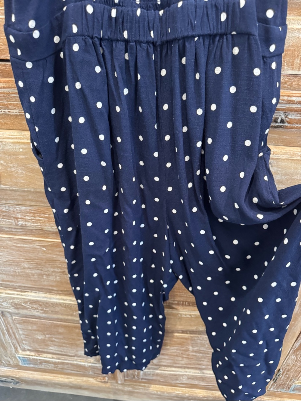 LOFT Navy and White Polka Dot Wide Keg Cropped Jumper Nautical Vacation - Picture 5 of 9